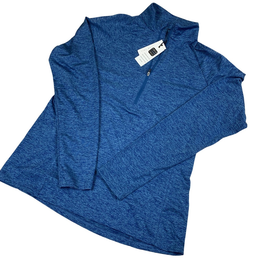 American Tall Mens XL Blue Space Dye Performance Quarter Zip Pullover Shirt NWT